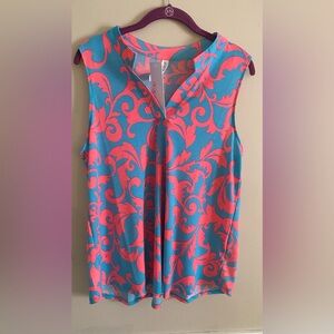 NWOT Dear Scarlet Lizzy Sleeveless Top, Colors are Teal & Hot Pink.